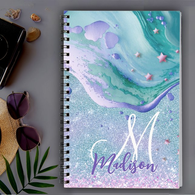 Carnet Joli aqua parties scintillant marbre violet art mo (Créateur téléchargé)