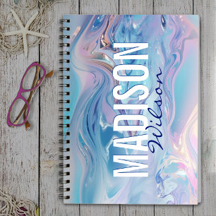 Carnet Joli aqua rose girly marbling monogramme