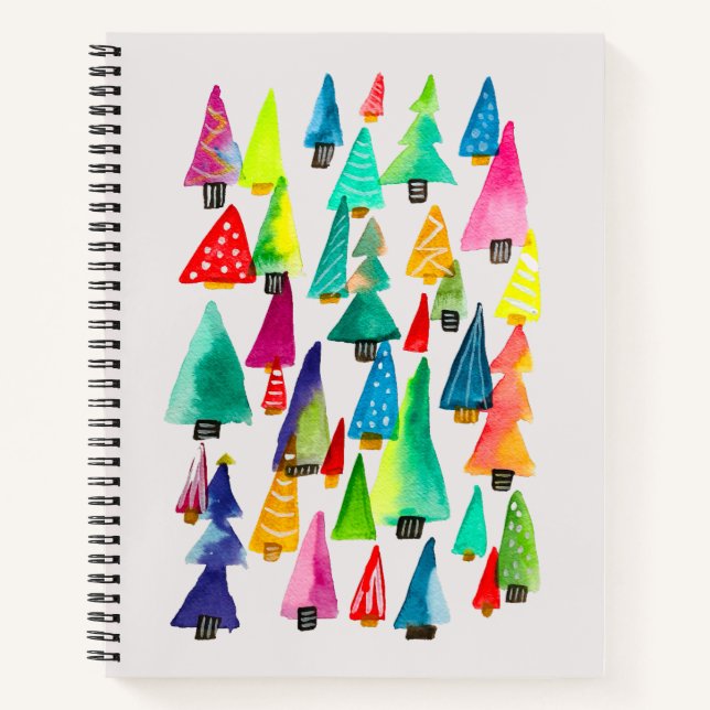 Carnet Joli aquarelle arbres de Noël (Devant)