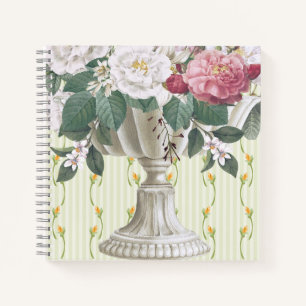 Carnet Joli beau pot de fleurs rétro vert rayure rose