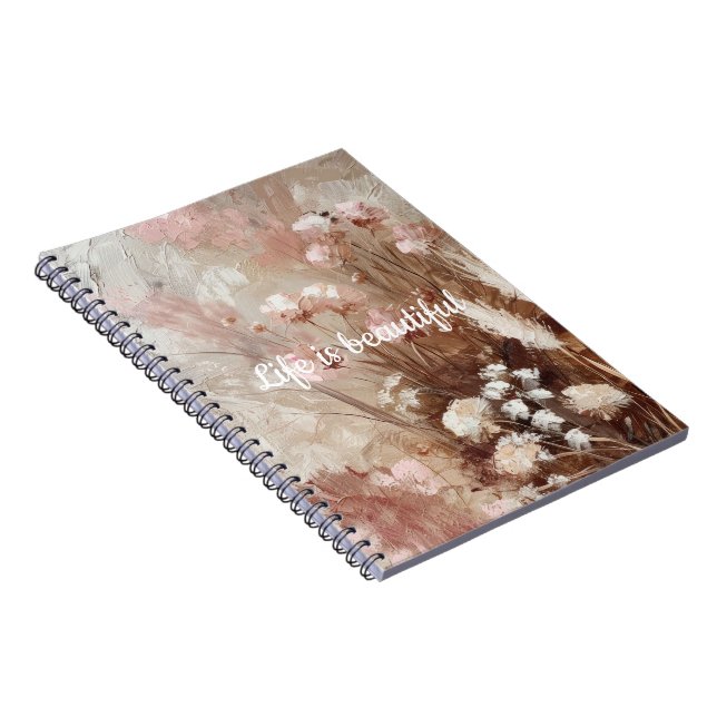 Carnet Joli Beige Blush Boho Rose Floral (Côté Droit)