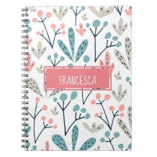 Carnet Joli bleu rose Abstrait Fleurs Abstraites Monogram