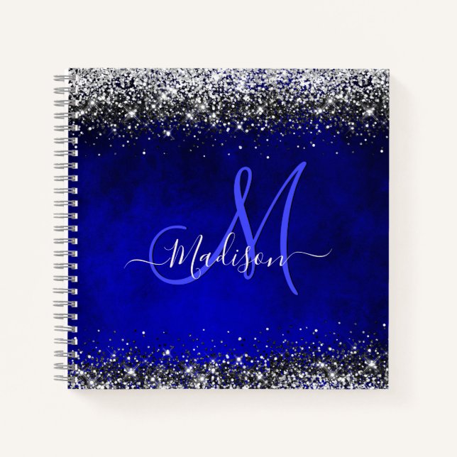 Carnet Joli bleu royal argent faux parties scintillant mo (Devant)