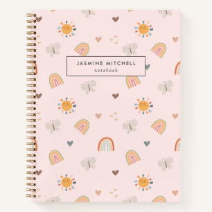 Carnet Joli Boho Arc-en-Ciel Rose, Papillon & Soleil