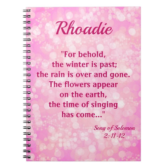 Carnet Joli Chant rose Bokeh de l'Écriture Salomon (Devant)