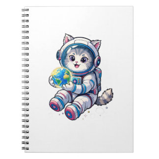 Carnet Joli Chat Astronaute Tenant la Terre Dessin Animé