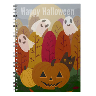 Carnet Joli chat noir et fantômes d'Halloween Citrouille