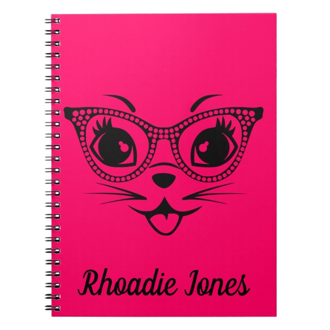 Carnet Joli chat rose et noir chic (Devant)