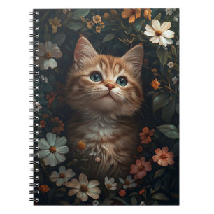 Carnet Joli chaton orange avec des fleurs sauvages