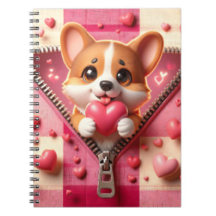 Carnet Joli chiot 3D dans un Arrière - plan rose et blanc