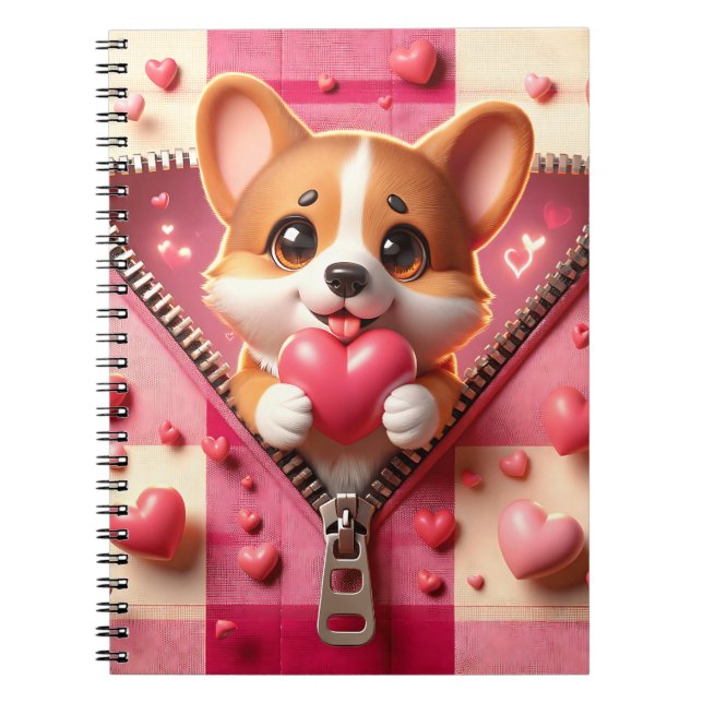 Carnet Joli chiot 3D dans un Arrière - plan rose et blanc (Devant)