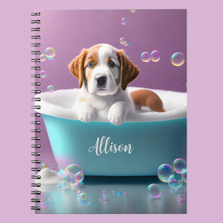 Carnet Joli chiot dans une baignoire avec bulles de savon