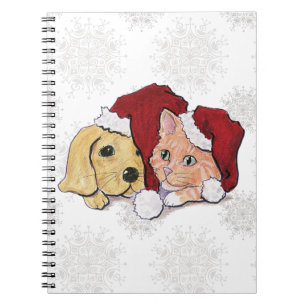 Carnet Joli chiot Labrador de Noël et chat orange tigré