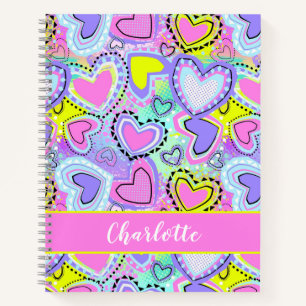 Carnet Joli Coloré Fun Rose Violet Clair Coeurs Filles