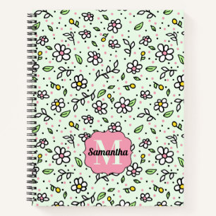 Carnet Joli Doodle Daisy Flowers mignon Monogramme Motif