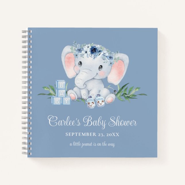 Carnet Joli éléphant Blue Floral Boy Baby shower (Devant)