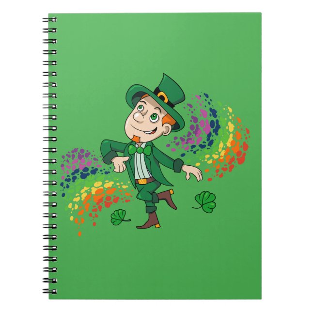 Carnet Joli et souriant dancing leprechaun, un arc-en-cie (Devant)