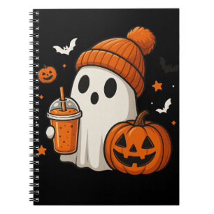 Carnet Joli fantôme d'Halloween avec citrouille et boisso