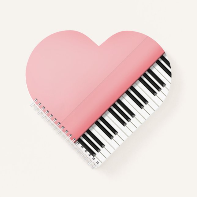 Carnet Joli Grand Piano Rose en Forme de Cœur (Devant)