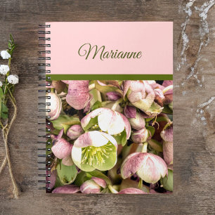 Carnet Joli Hellebore rose et olive personnalisé