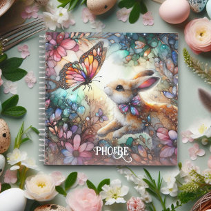 Carnet Joli Lapin En Verre Tiré Floral Rose Nom