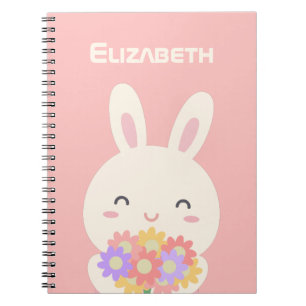 Carnet Joli lapin et fleurs rose