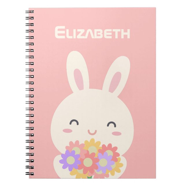 Carnet Joli lapin et fleurs rose (Devant)