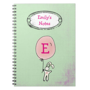 Carnet Joli lapin tenant un monogramme de ballon