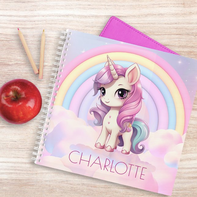 Carnet Joli Licorne Arc-en-Ciel Personnalisé Rentrée Scol (Créateur téléchargé)