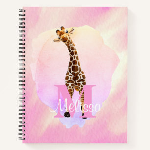 Carnet Joli Monogramme Aquarelle Nom Enfants Giraffe