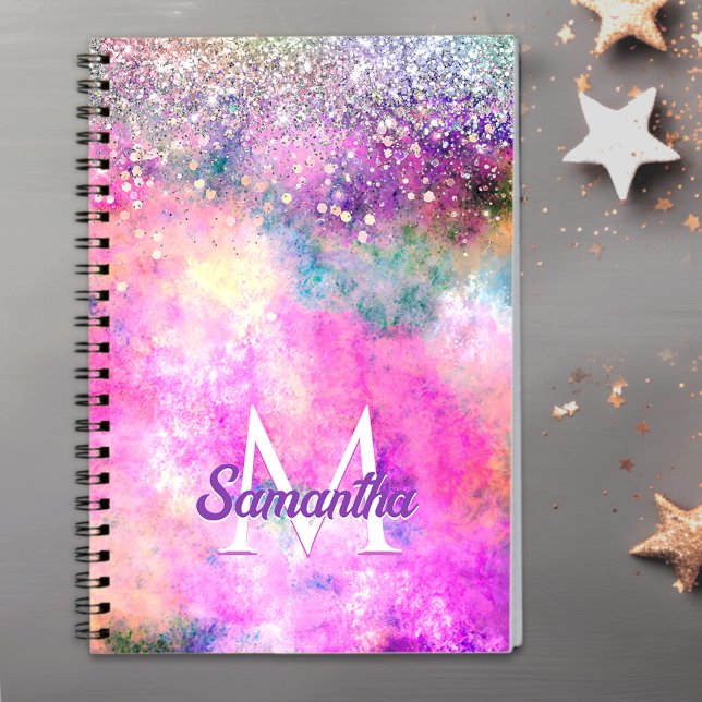 Carnet Joli monogramme argenté iridescent faux pailleté (Créateur téléchargé)