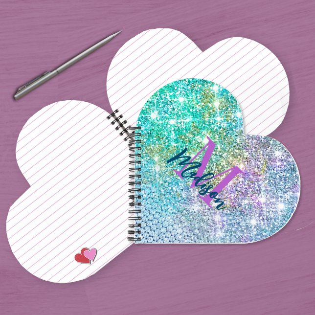 Carnet Joli monogramme de licorne turquoise fausse brilla (Créateur téléchargé)