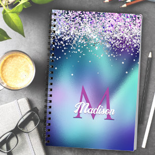 Carnet Joli monogramme faussement scintillant turquoise a