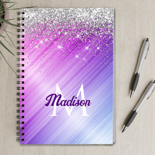 Carnet Joli monogramme violet brossé avec faux strass arg