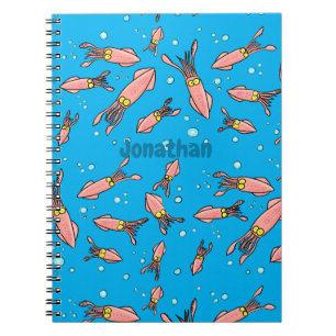 Carnet Joli motif caricature de calmar rose