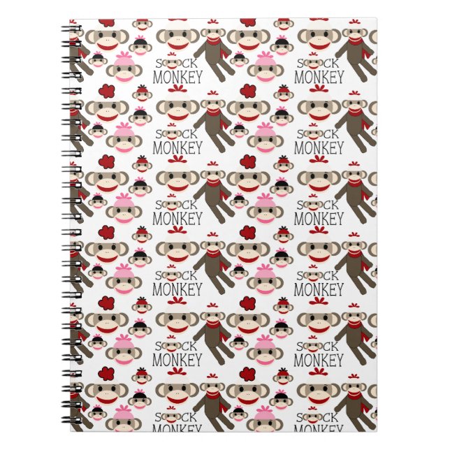 Carnet Joli Motif de collage de singes rouges et roses (Devant)