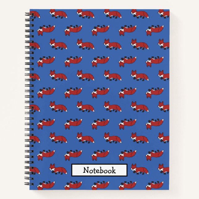 Carnet Joli motif de renard rouge petit sur fond bleu (Devant)