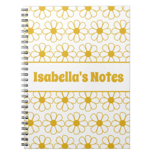 Carnet Joli motif floral de marguerite moutarde personnal