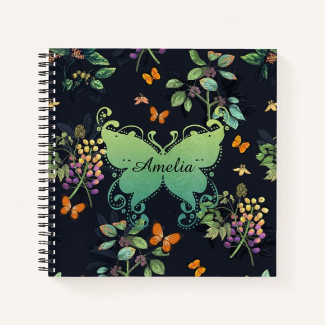 Carnet Joli Motif floral foncé personnalisé (Devant)