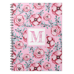 Carnet Joli motif floral Monogramme rose