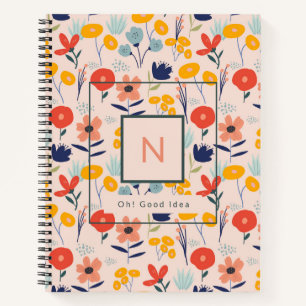 Carnet Joli motif floral monogramme rose poudré