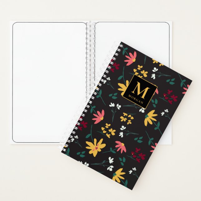 Carnet Joli motif floral sur croquis personnalisé noir (À l'intérieur)