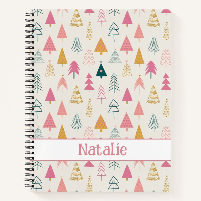 Carnet Joli Noël Arbres Roses Bleues Nom du Motif (Devant)