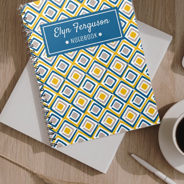 Carnet Joli Nom Personnalisé Bleu Motif ethnique (Créateur téléchargé)