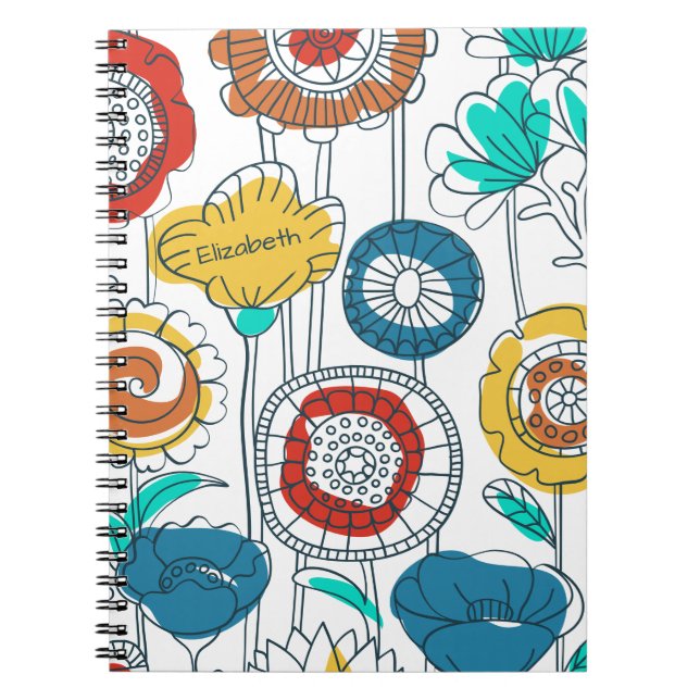 Carnet Joli Nom Personnalisé Fun Floral Abstrait Art colo (Devant)
