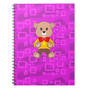Carnet Joli ours en peluche sur fond géométrique rose