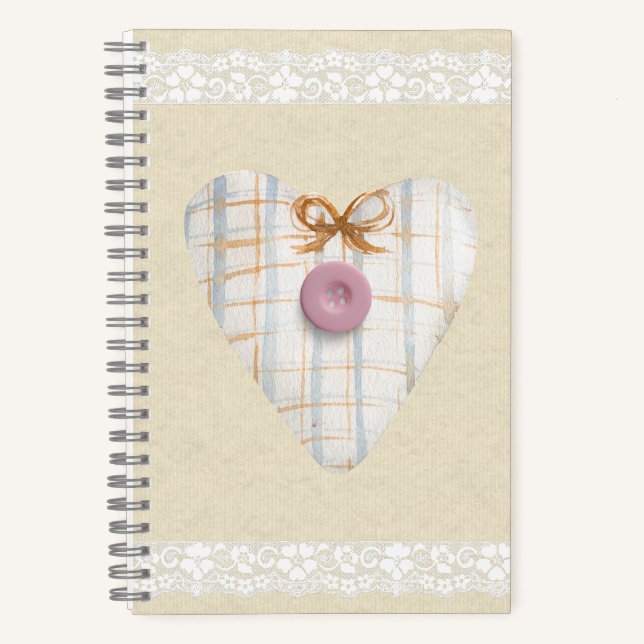 Carnet Joli papier kraft avec coeur écossais avec dentell (Recto)
