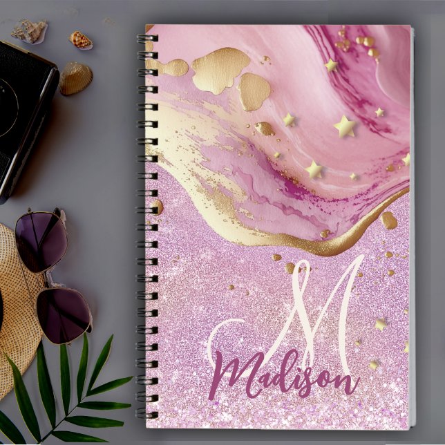 Carnet Joli parties scintillant rose or marbre art monogr (Créateur téléchargé)