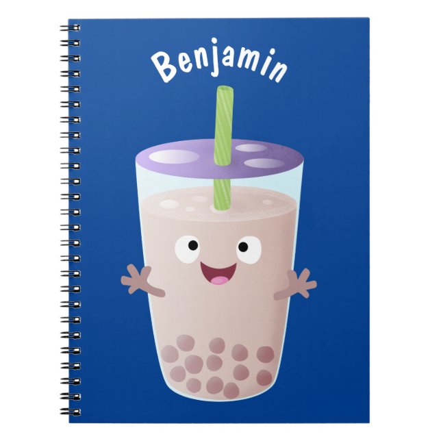 Carnet Joli personnage de dessin animé boba thé bulle (Devant)