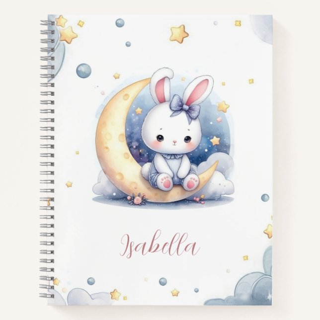 Carnet joli petit lapin assis sur la lune  (Devant)